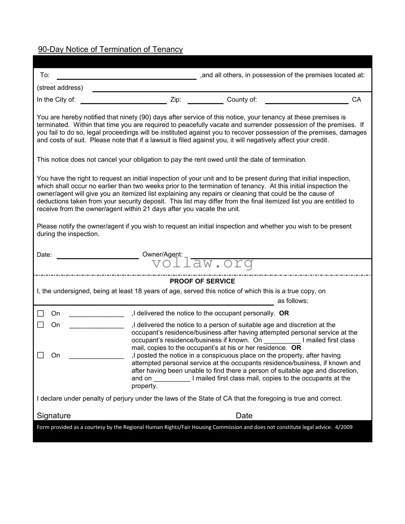 90 Day Notice To Move Out Template
