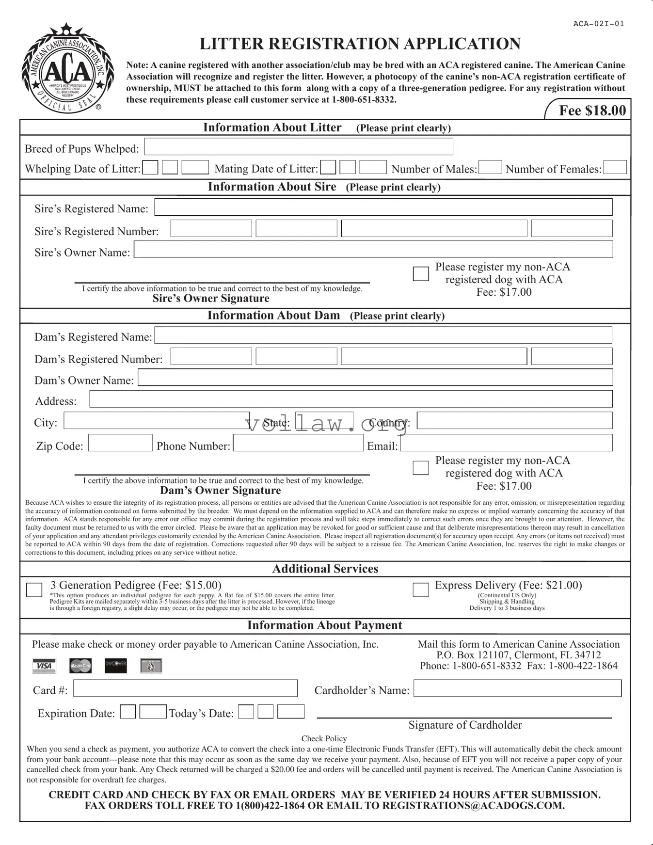 Aca Litter Registration Template