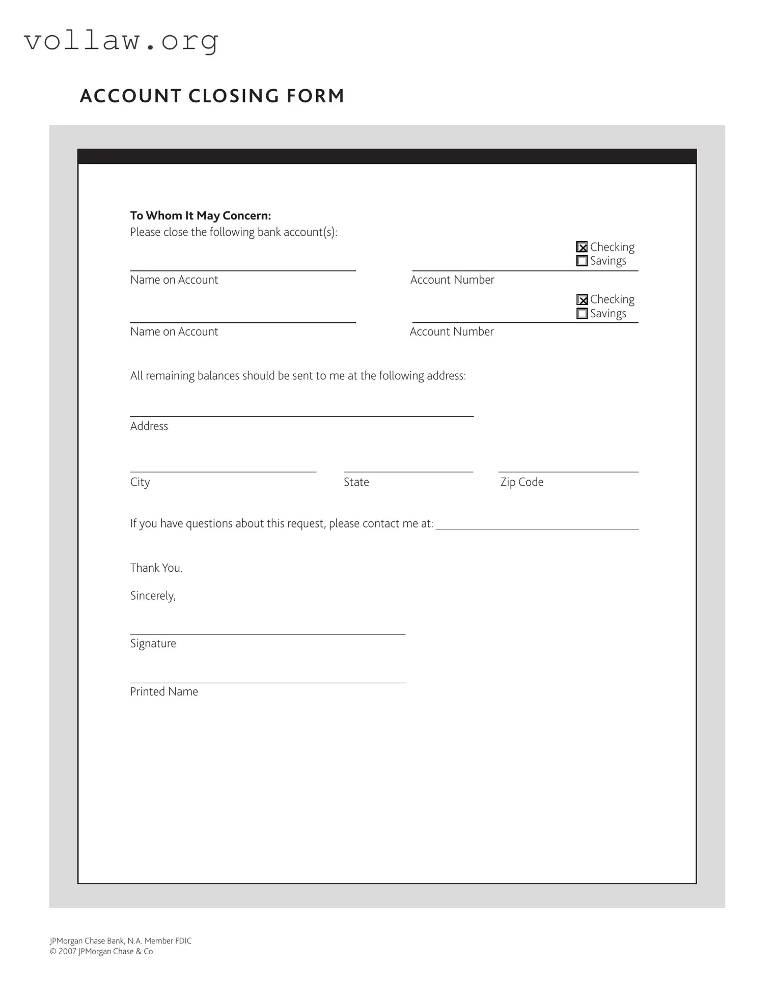 Account Closing Template