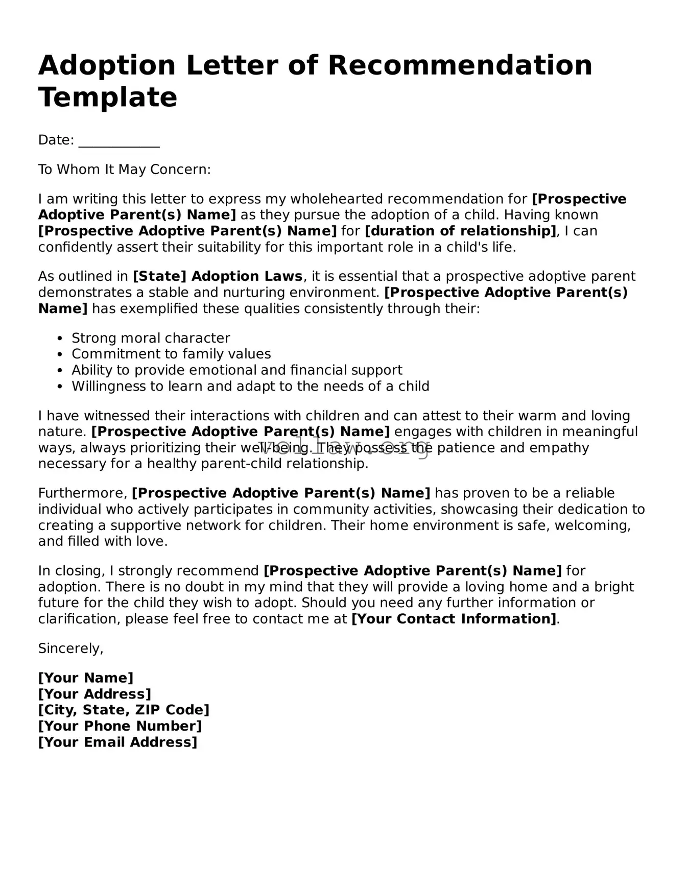 Free Adoption Letter of Recommendation Form