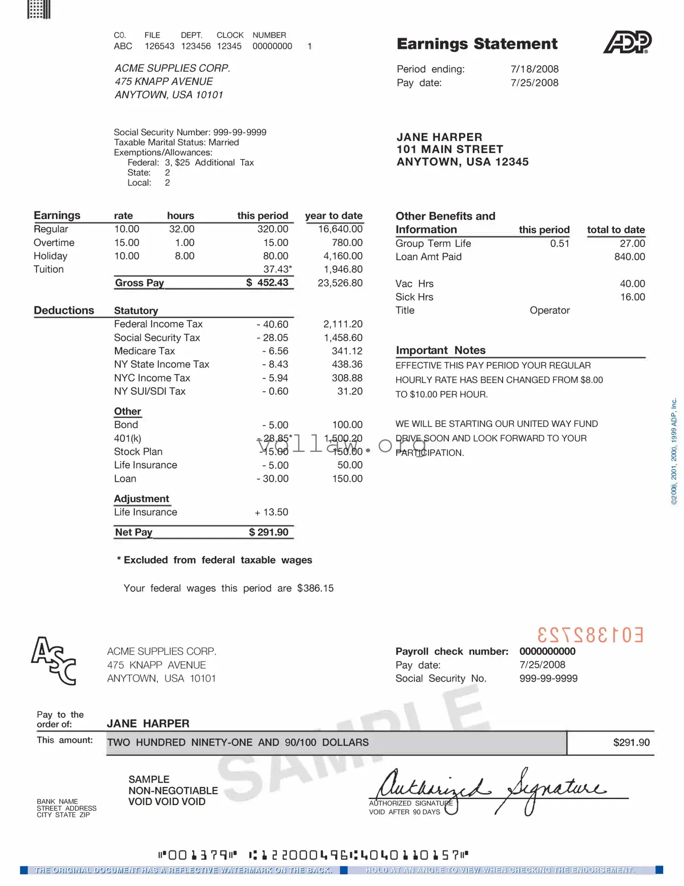 Adp Pay Stub Template