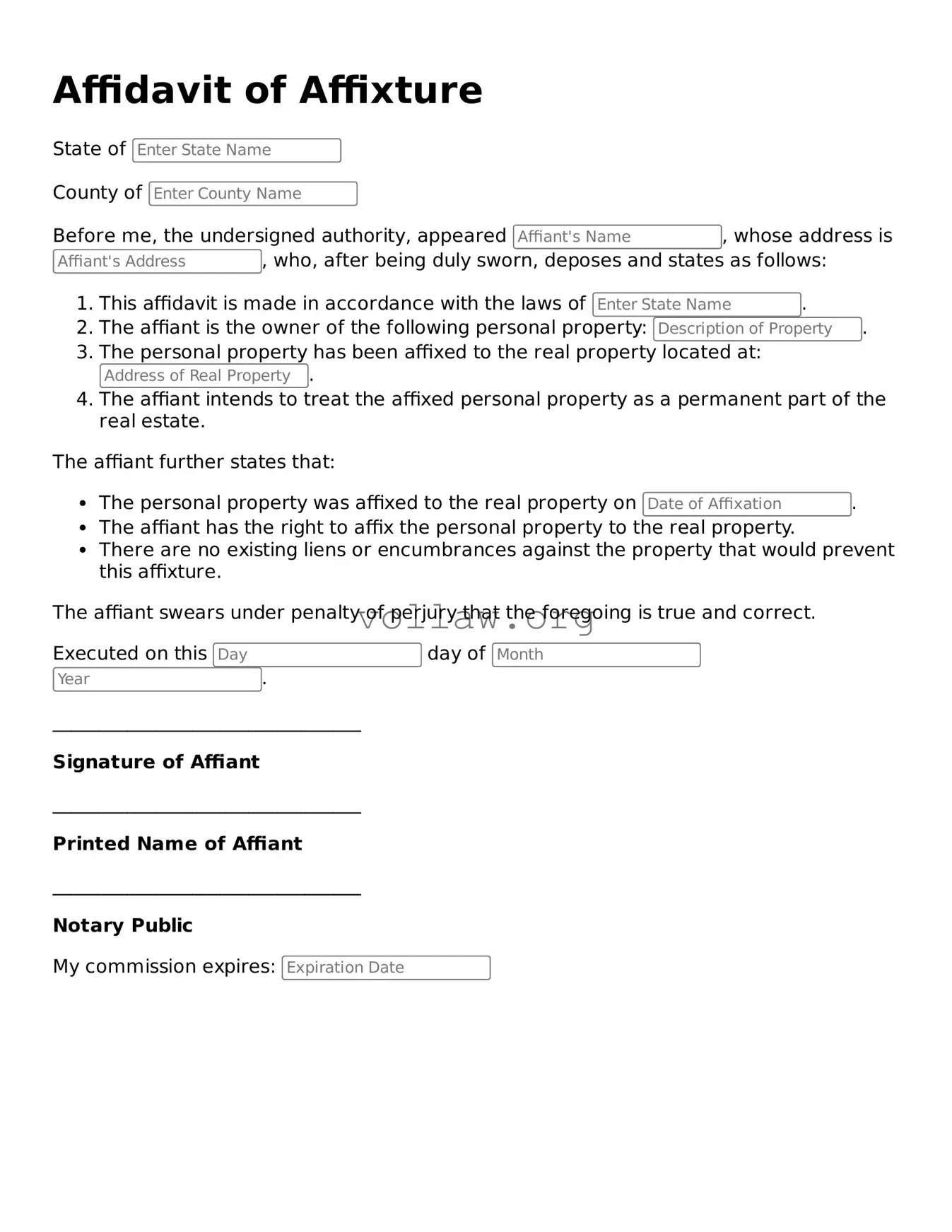 Free Affidavit of Affixture Form