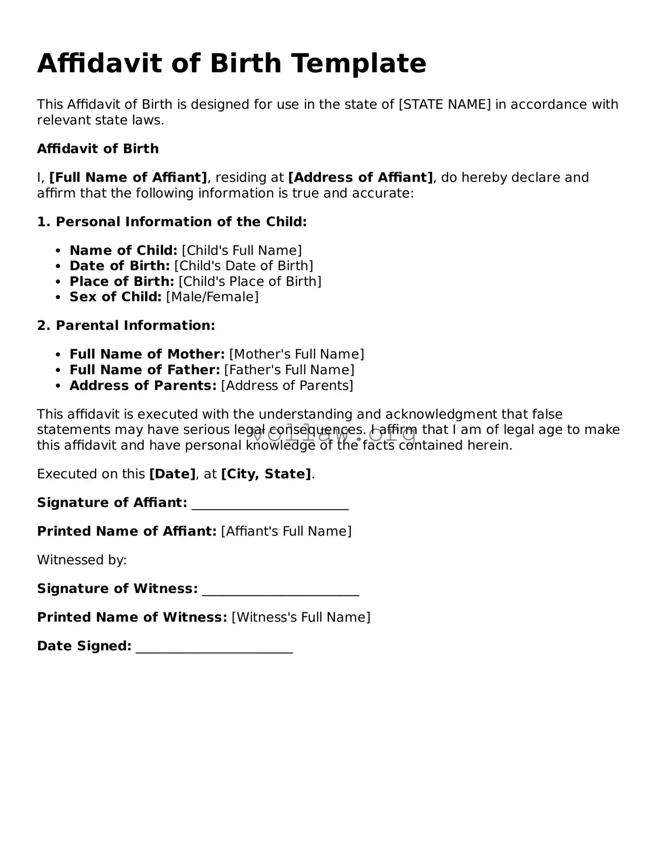 Free Affidavit of Birth Form