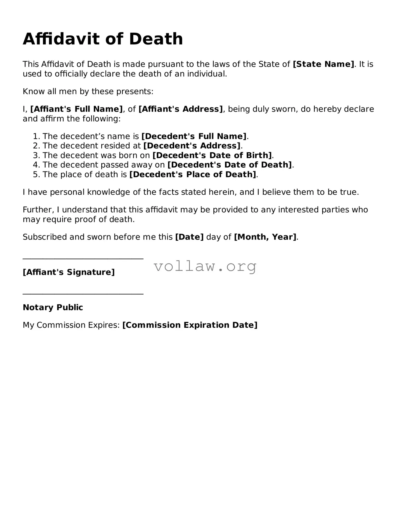 Free Affidavit of Death Form