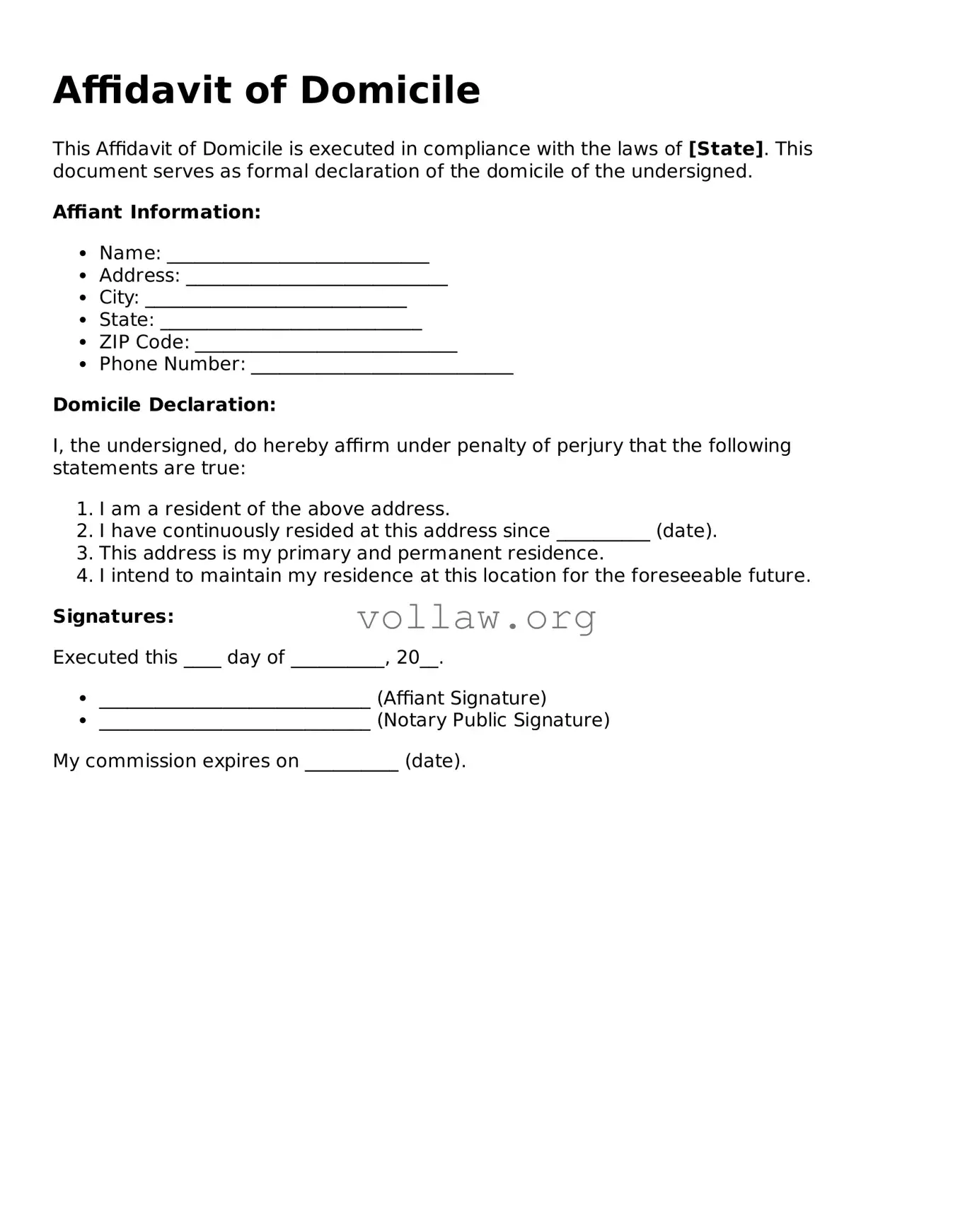 Free Affidavit of Domicile Form