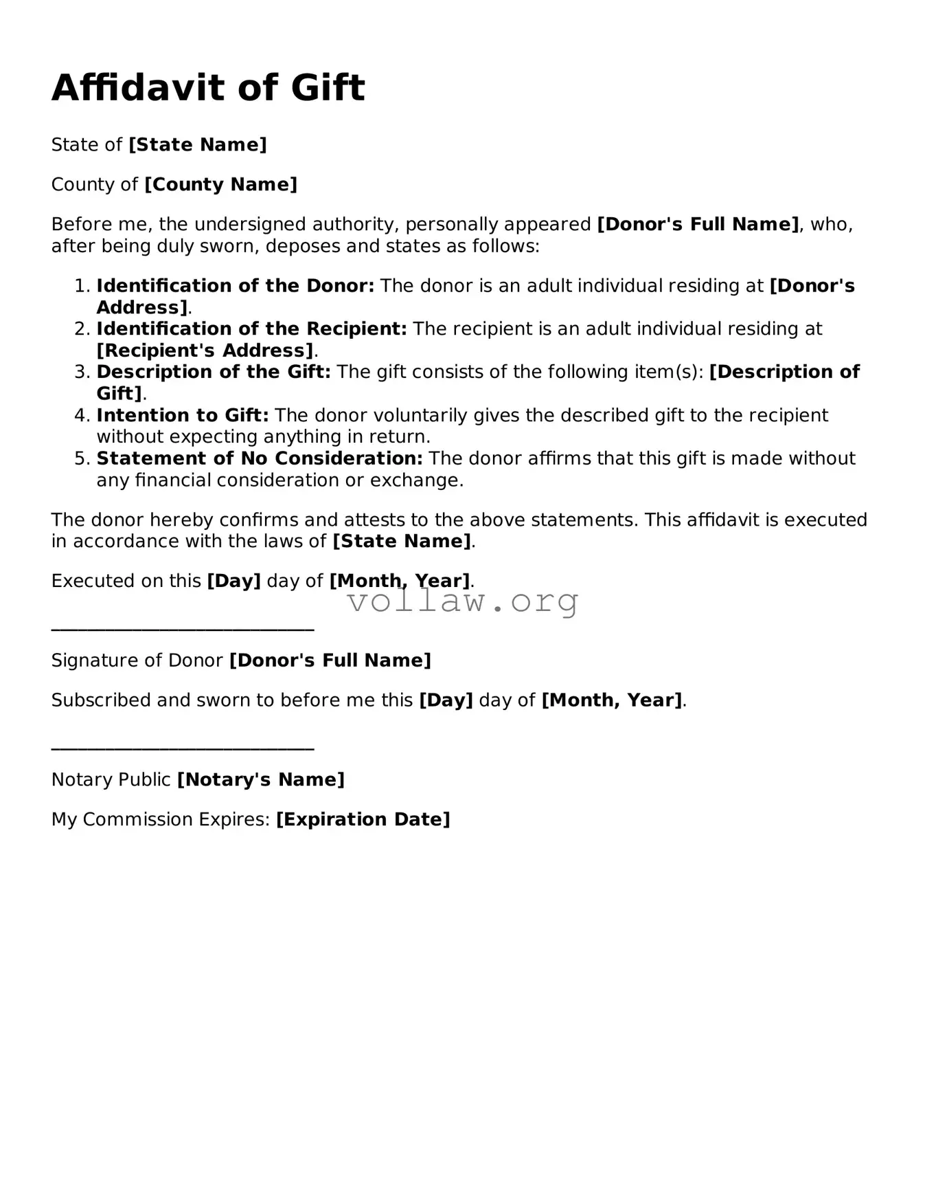 Free Affidavit of Gift Form