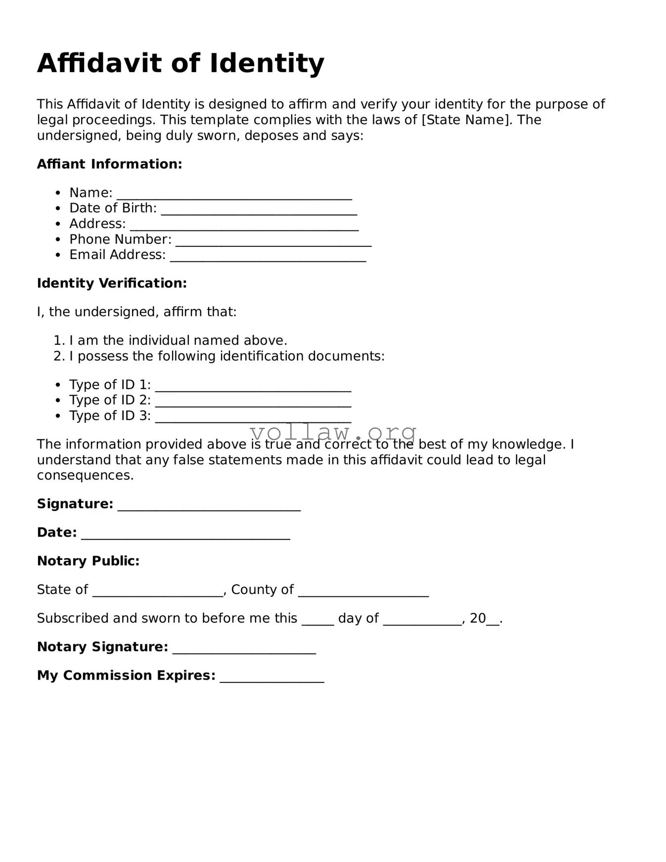 Free Affidavit of Identity Form