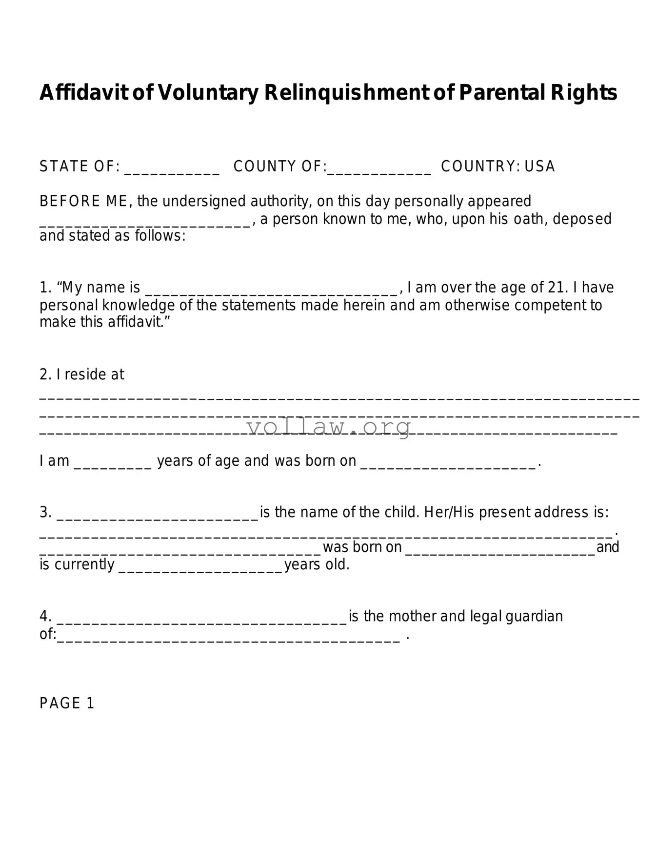 Affidavit Parental Rights Template