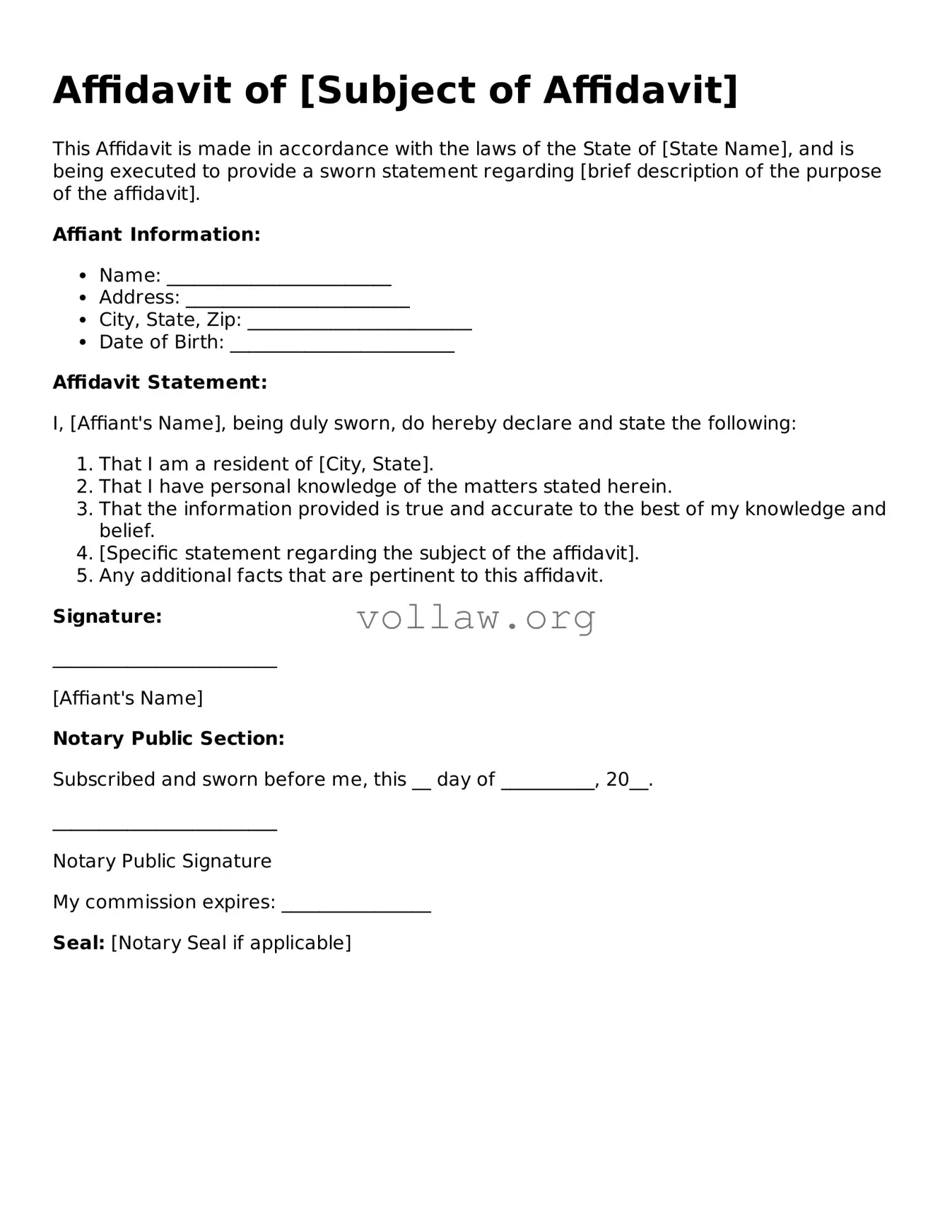 Free Affidavit Form