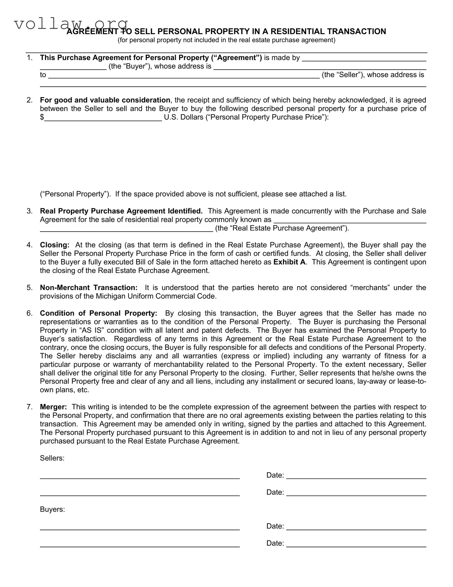 Agreement Personal Property Template
