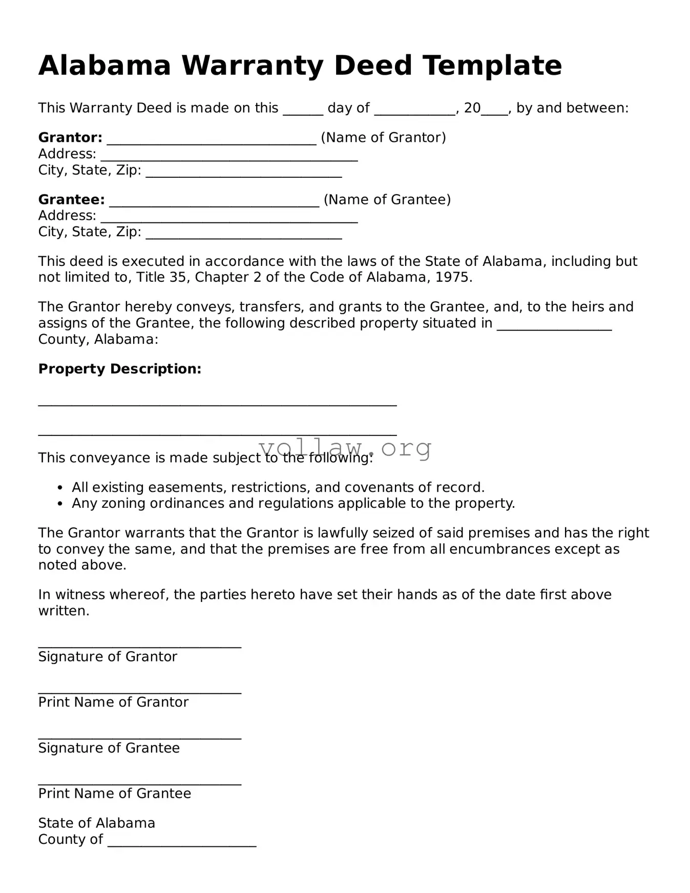 Attorney-Verified  Deed Form for Alabama