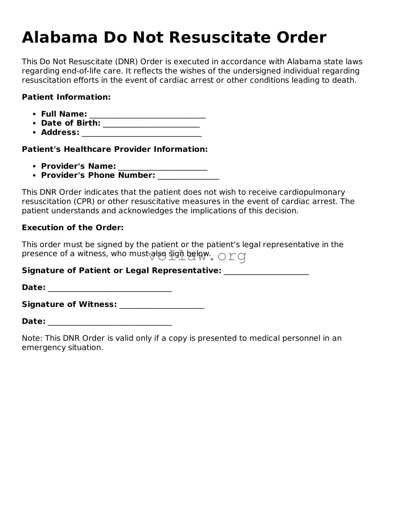 Attorney-Verified  Do Not Resuscitate Order Form for Alabama