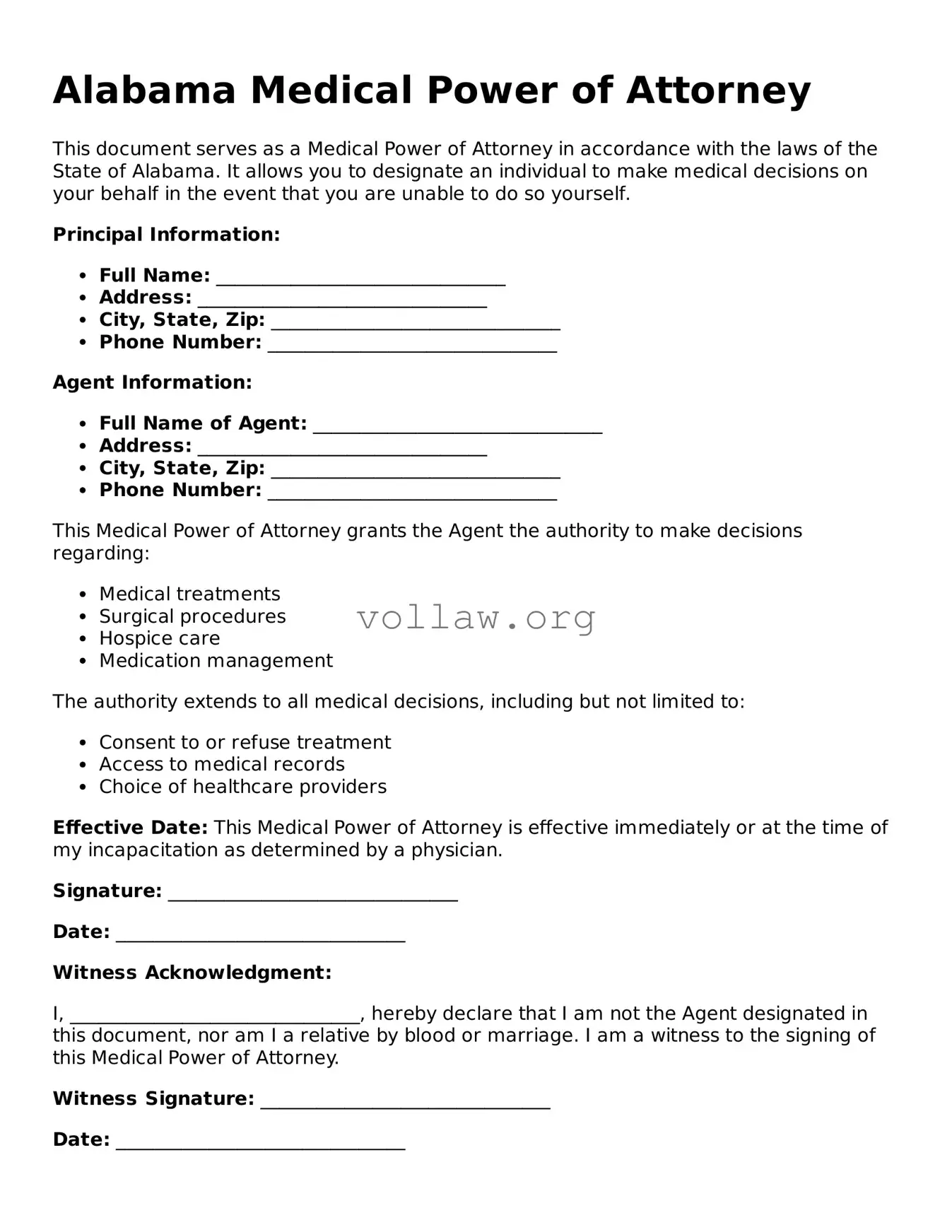 Attorney-Verified  Medical Power of Attorney Form for Alabama