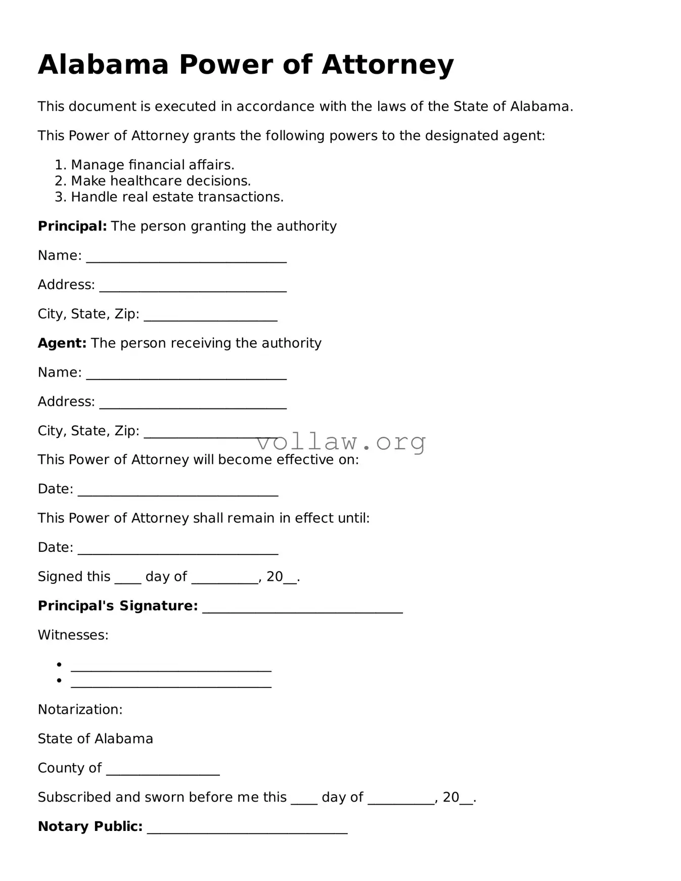 Attorney-Verified  Power of Attorney Form for Alabama