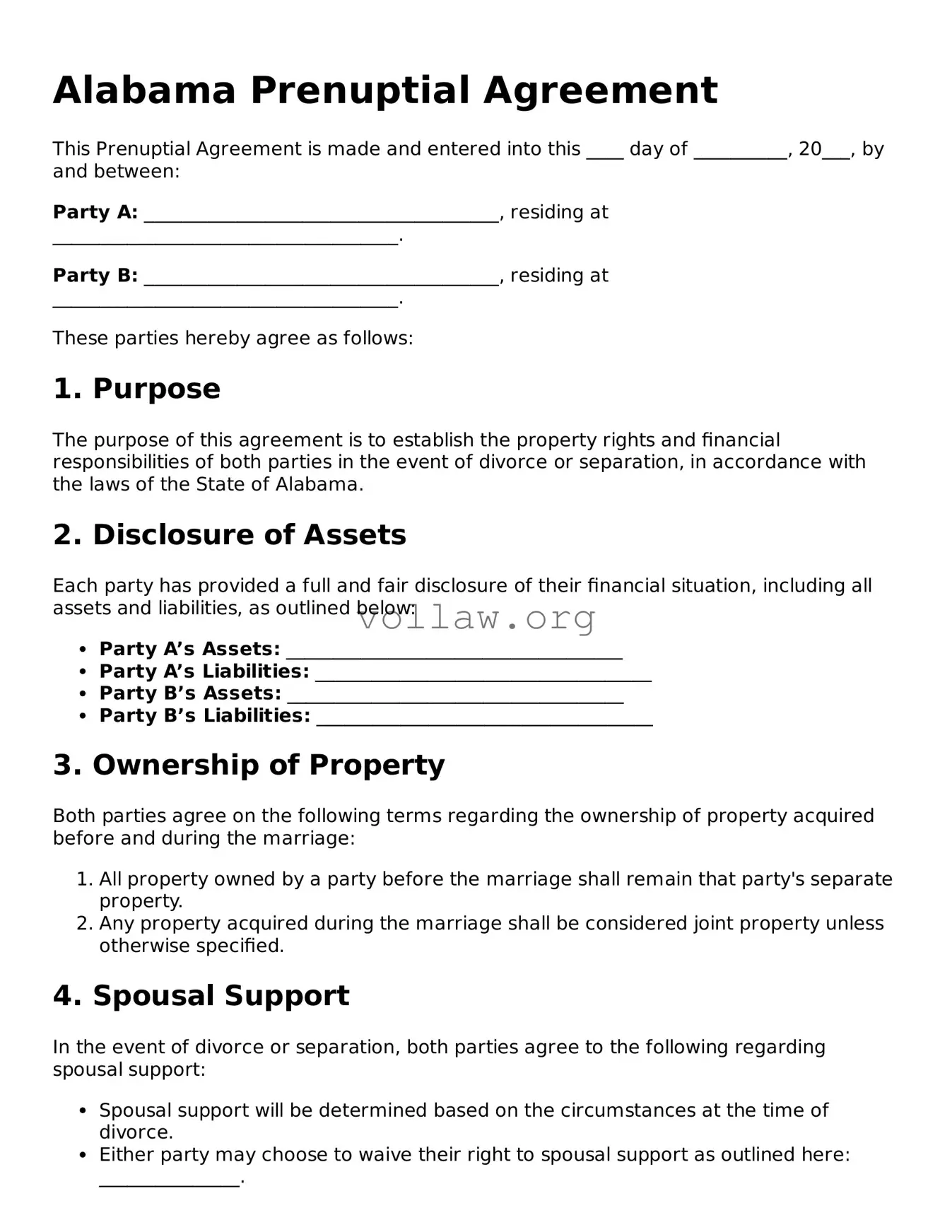 Attorney-Verified  Prenuptial Agreement Form for Alabama