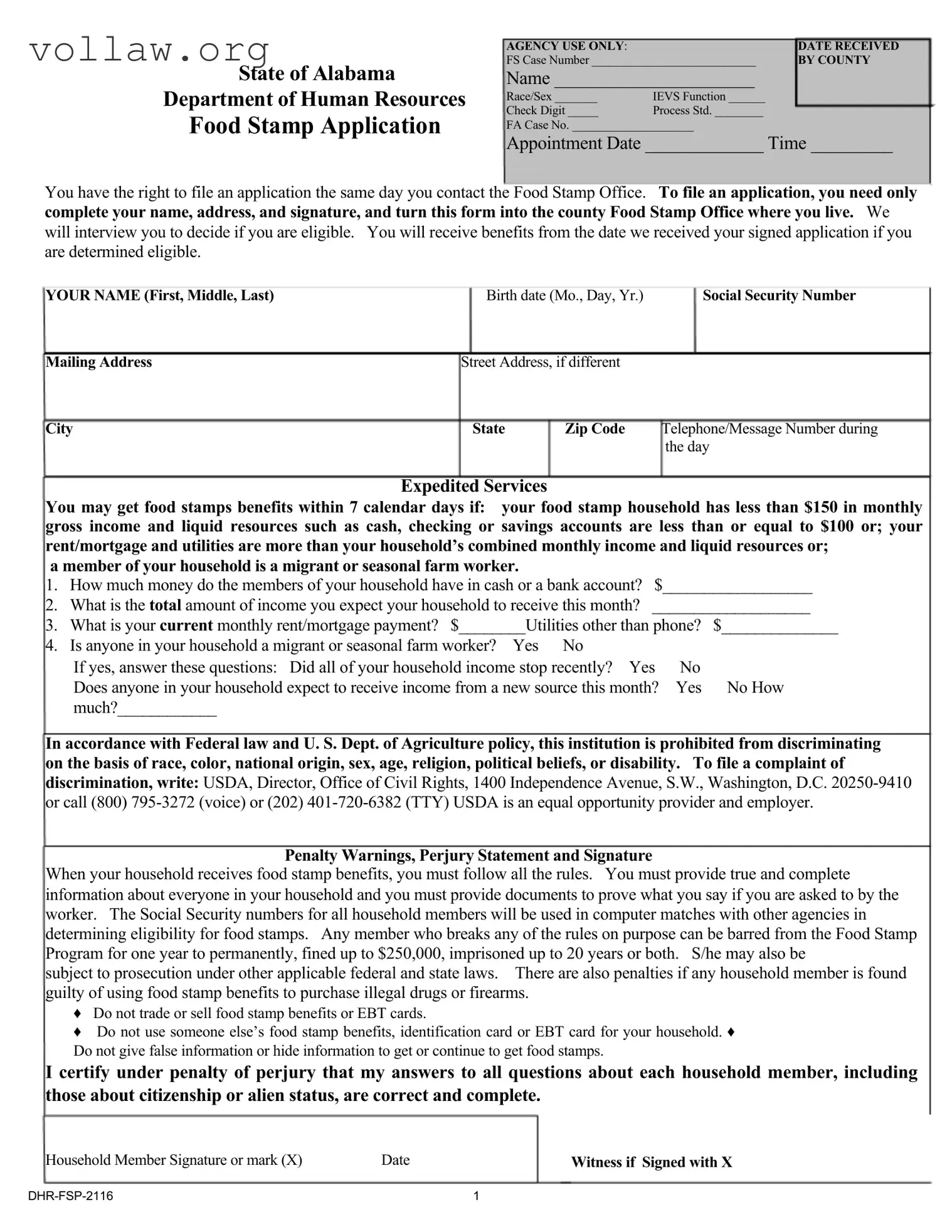 Food Stamp Application Alabama Template