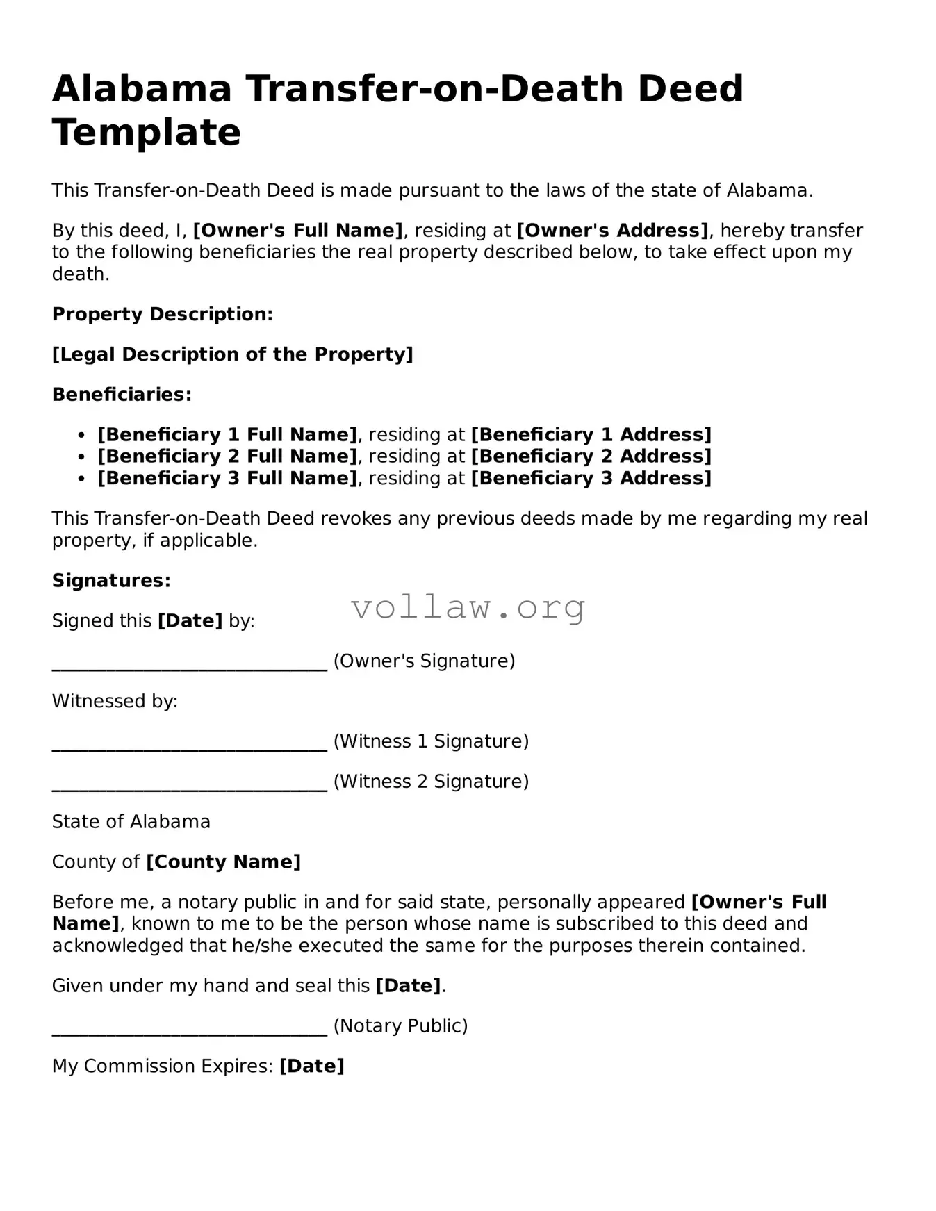 Attorney-Verified  Transfer-on-Death Deed Form for Alabama
