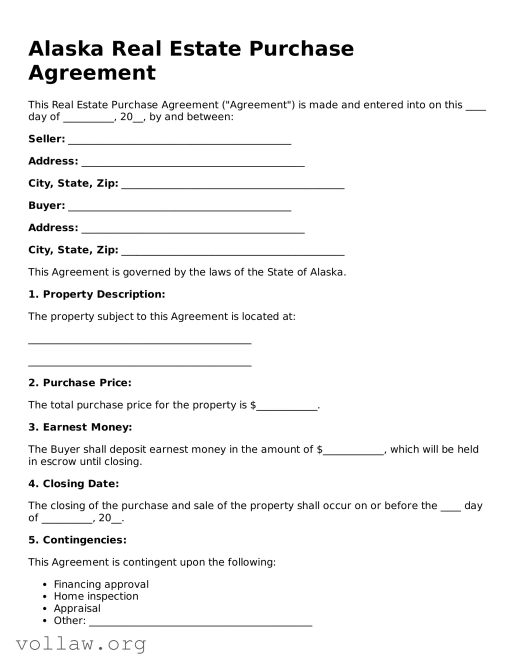 Attorney-Verified  Real Estate Purchase Agreement Form for Alaska