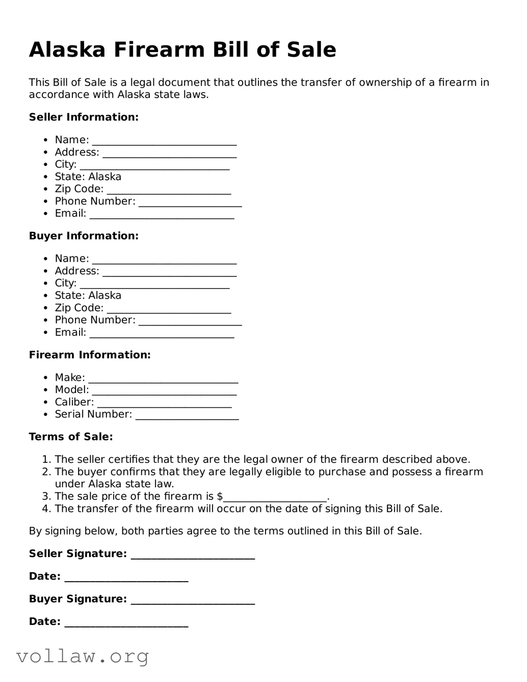 Attorney-Verified  Firearm Bill of Sale Form for Alaska