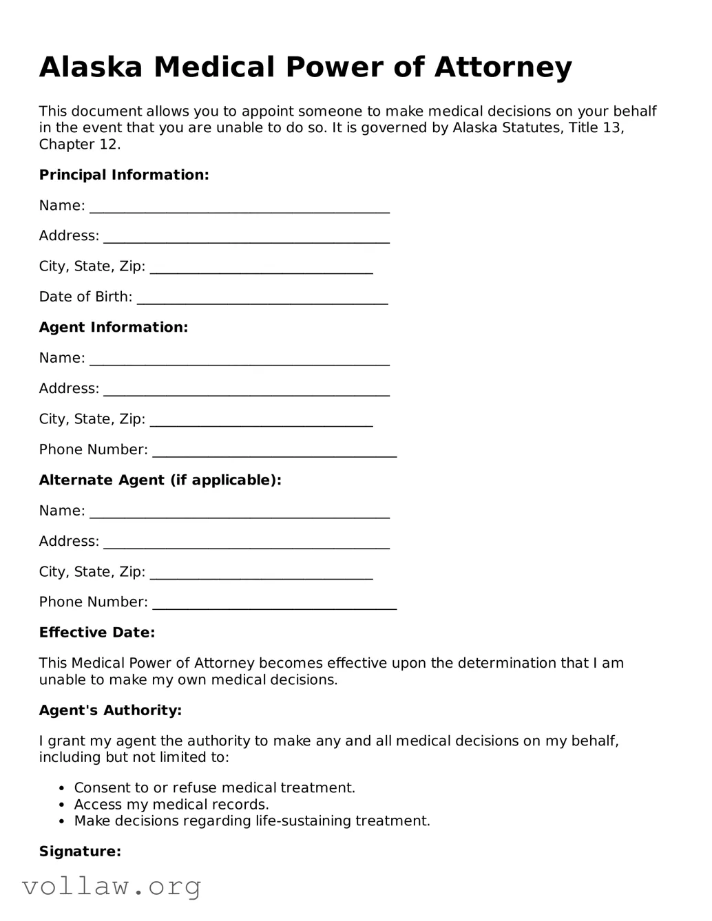 Attorney-Verified  Medical Power of Attorney Form for Alaska