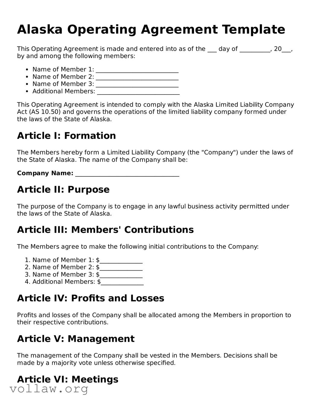 Attorney-Verified  Operating Agreement Form for Alaska