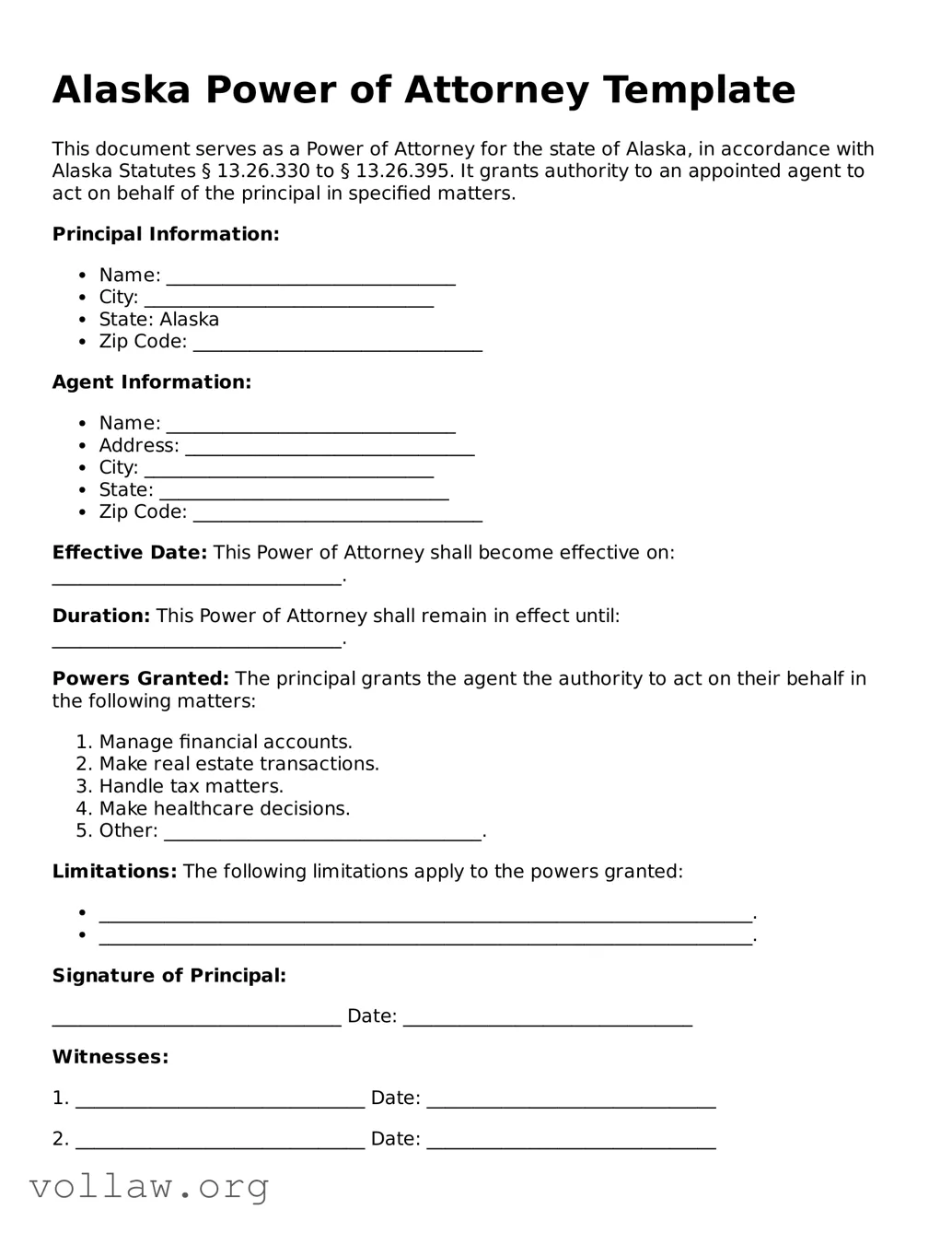 Attorney-Verified  Power of Attorney Form for Alaska