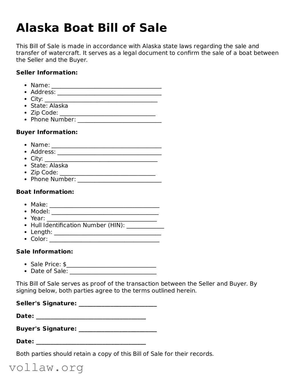 Attorney-Verified  Boat Bill of Sale Form for Alaska