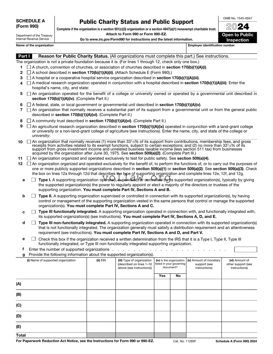 IRS Schedule A 990 or 990-EZ Template