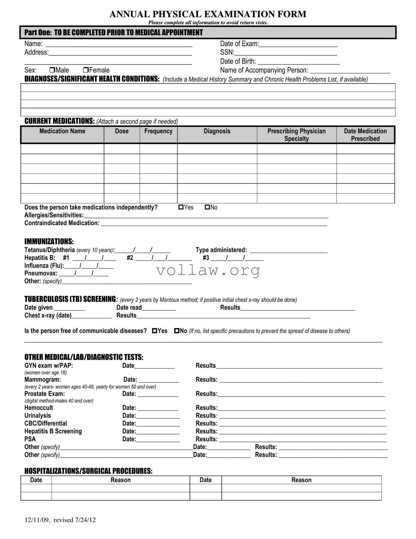 Annual Physical Examination Template