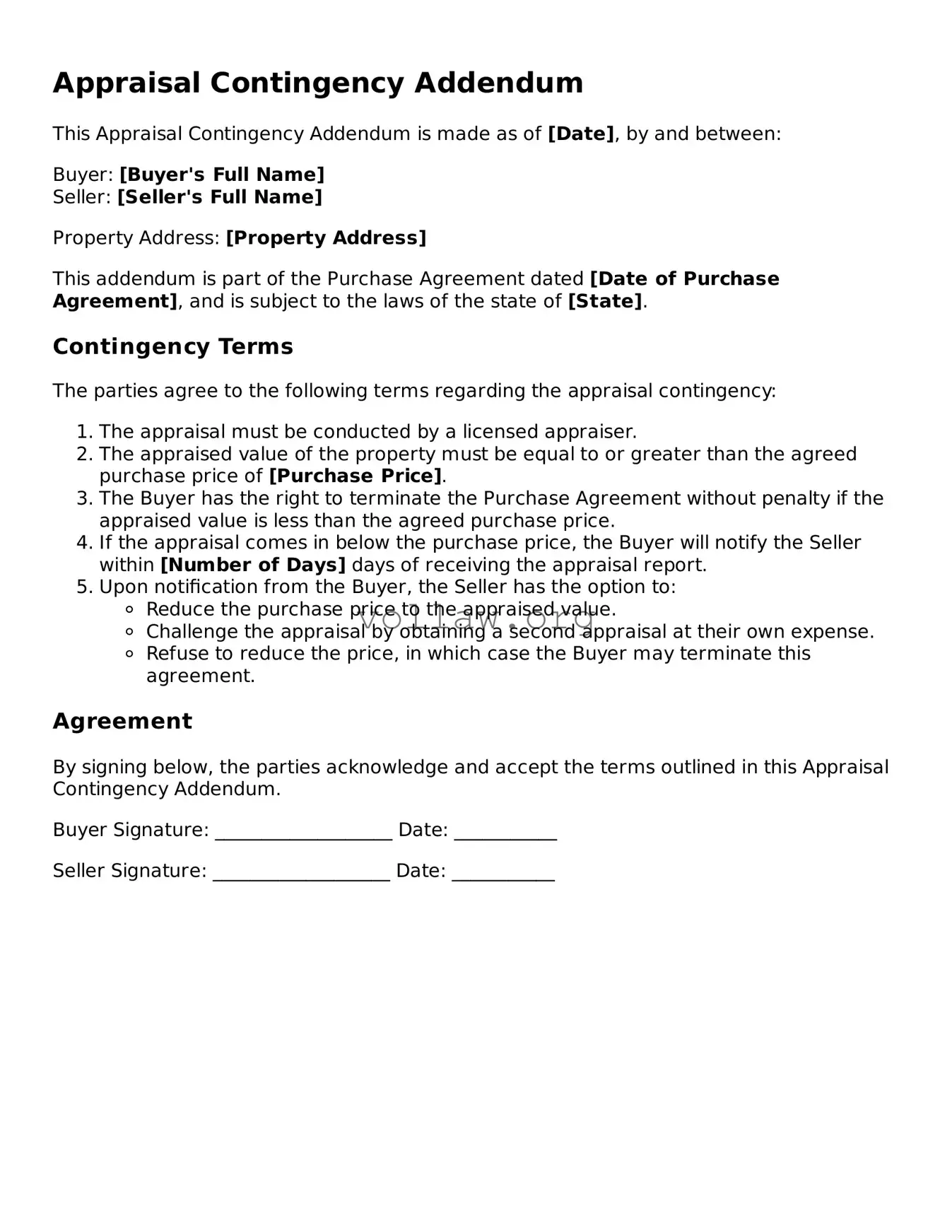 Free Appraisal Contingency Addendum Form