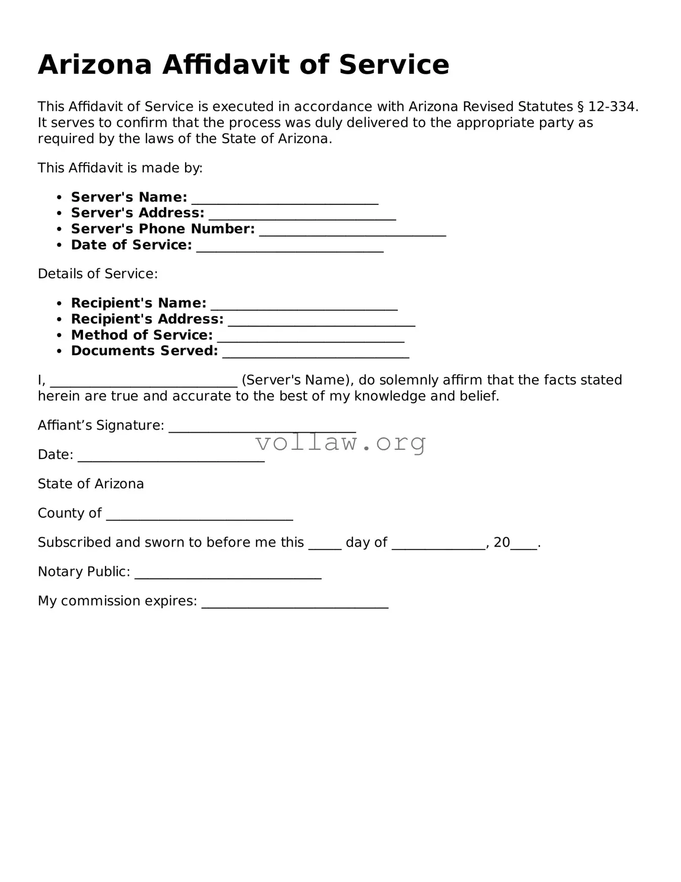 Attorney-Verified  Affidavit of Service Form for Arizona