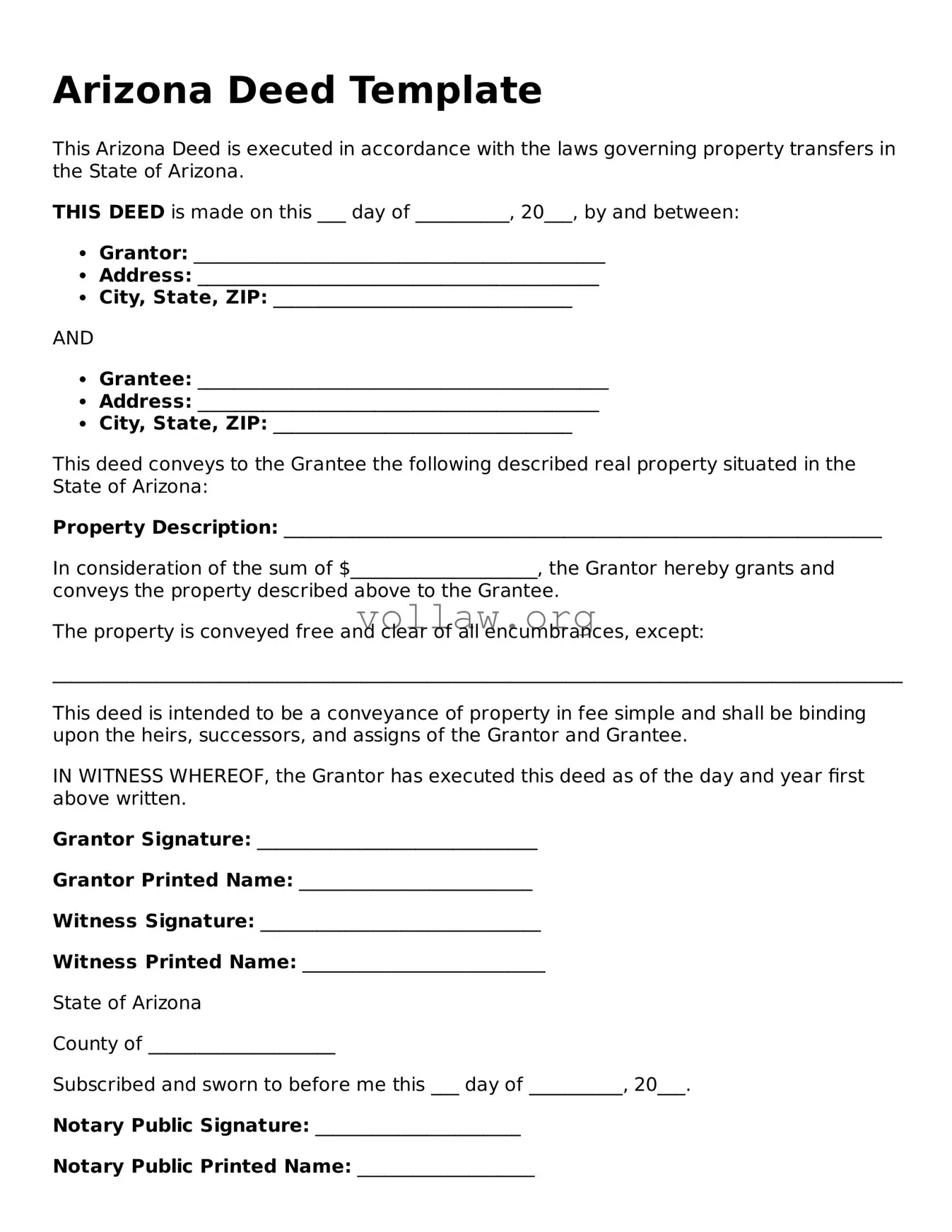 Attorney-Verified  Deed Form for Arizona