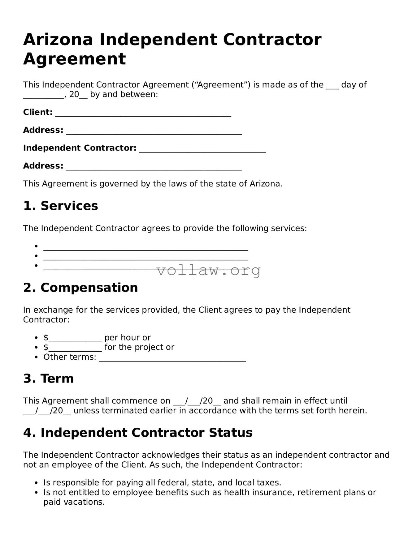 Attorney-Verified  Independent Contractor Agreement Form for Arizona