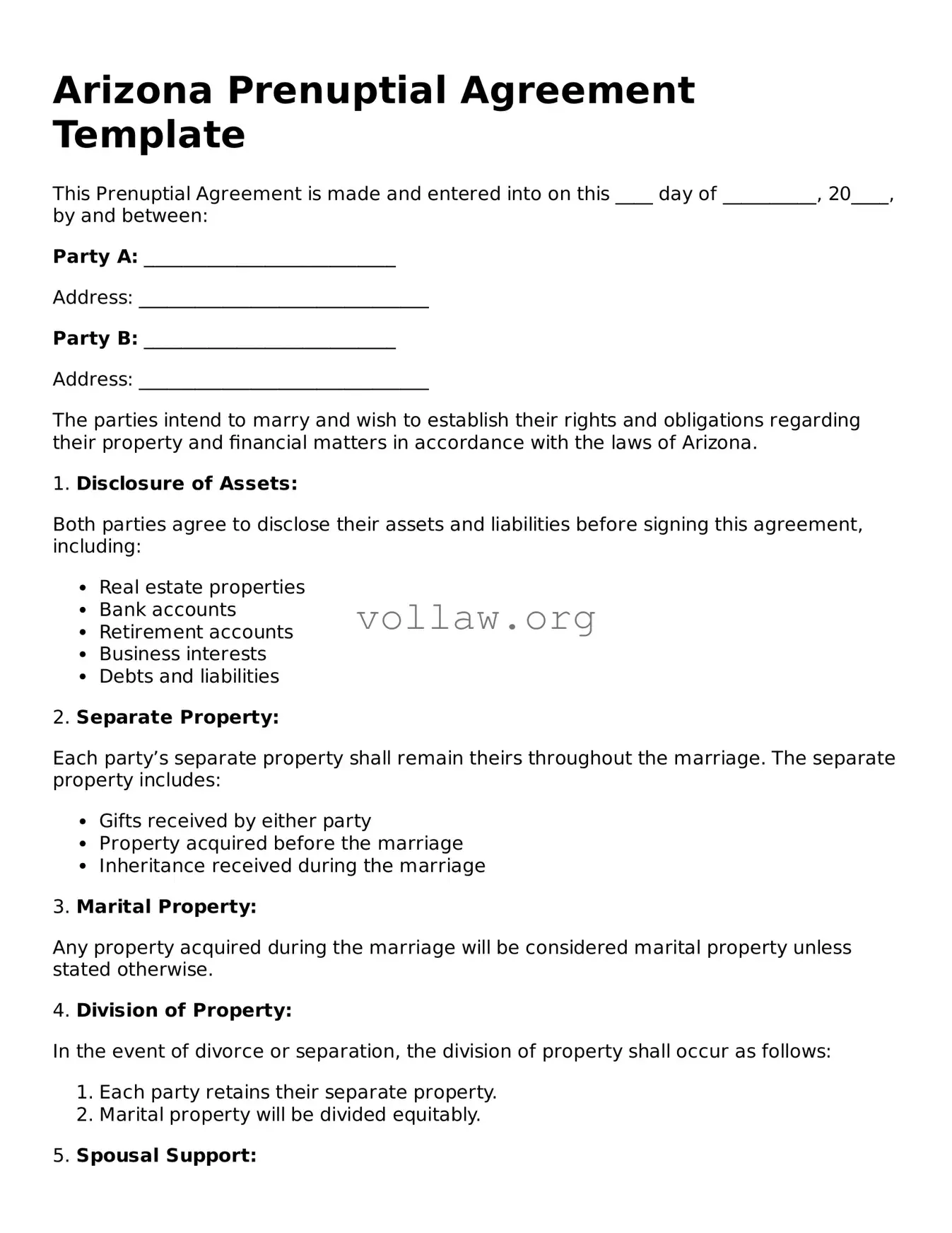 Attorney-Verified  Prenuptial Agreement Form for Arizona