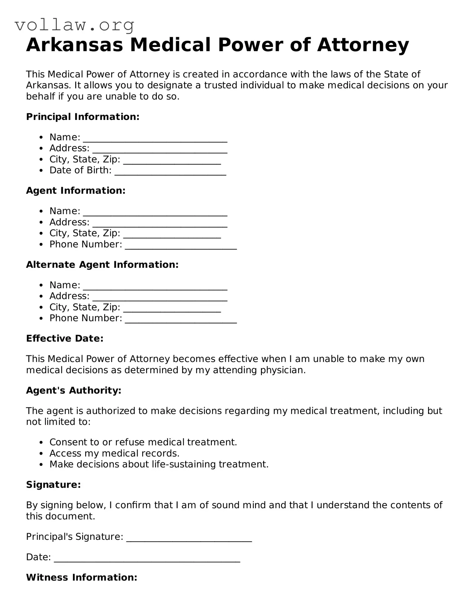 Attorney-Verified  Medical Power of Attorney Form for Arkansas