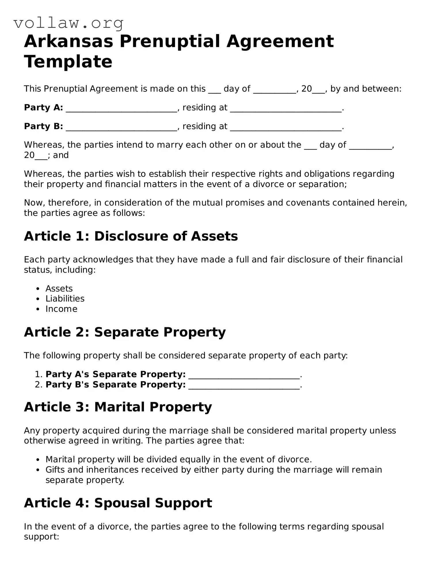 Attorney-Verified  Prenuptial Agreement Form for Arkansas