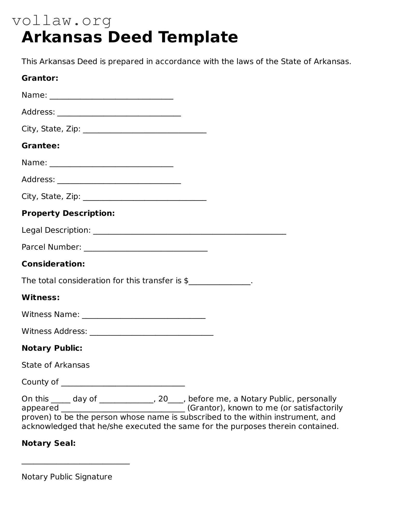 Attorney-Verified  Deed Form for Arkansas