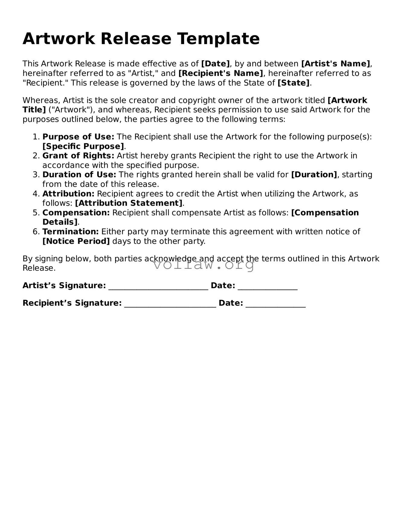 Free Artwork Release Form