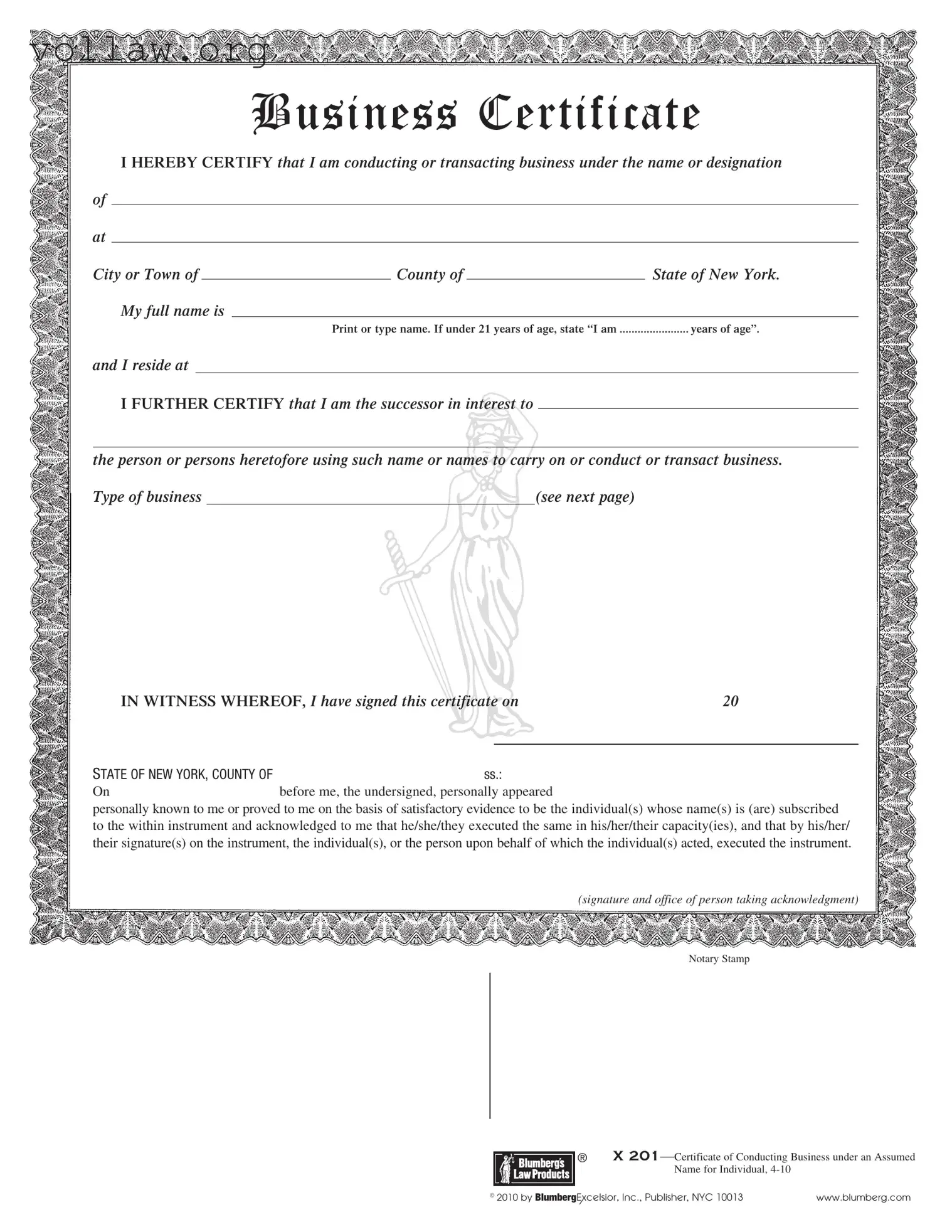 Business Certificate Template
