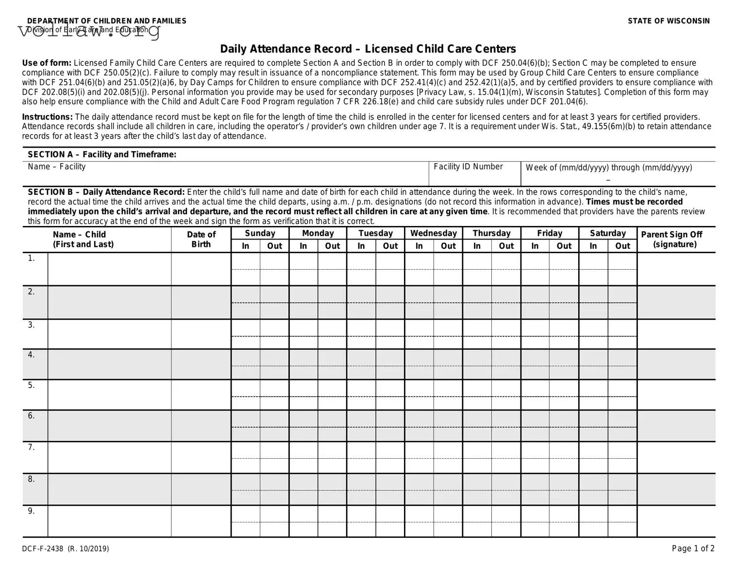 Daily Attendance Record Template