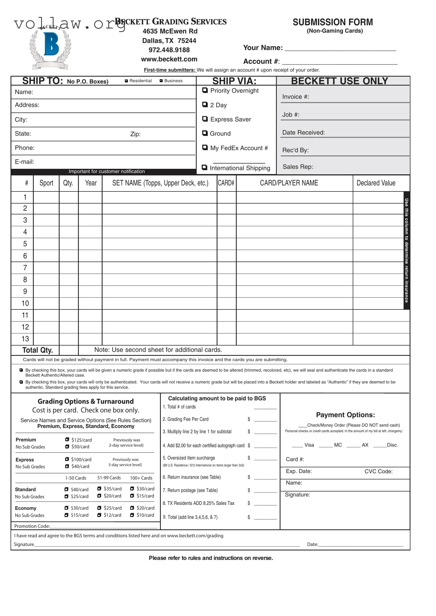 Beckett Grading Template