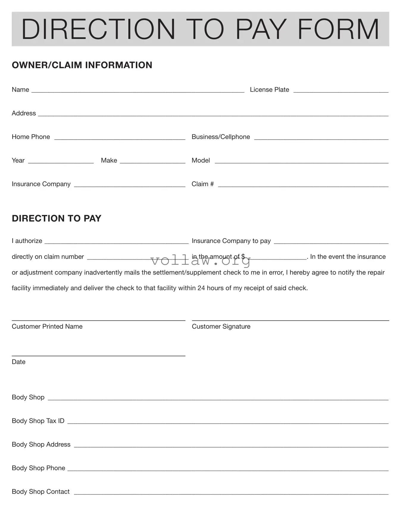 Authorization And Direction Pay Template
