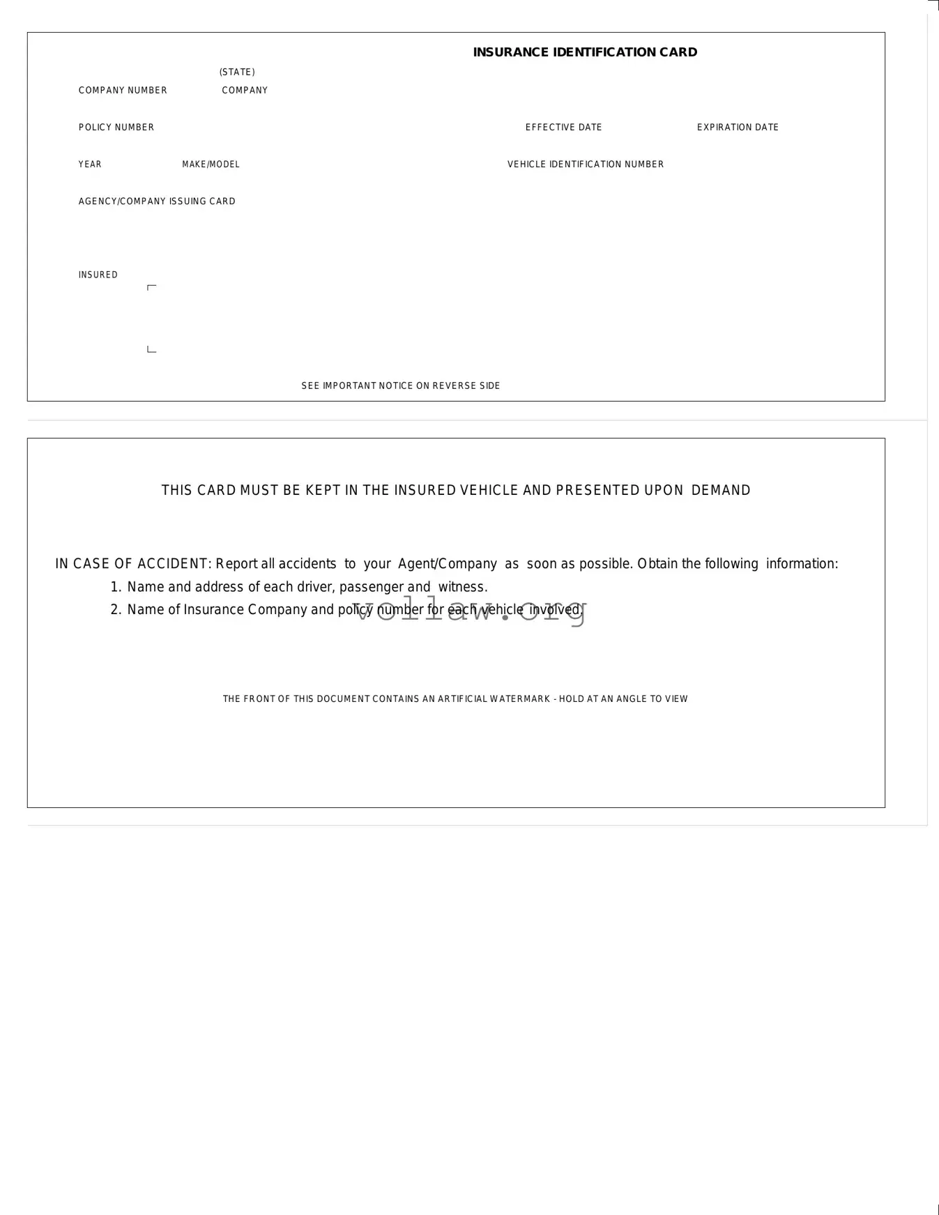 Auto Insurance Card Template