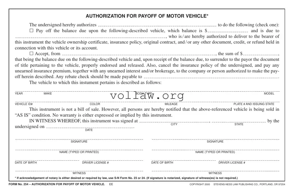 Vehicle Payoff Authorization Template