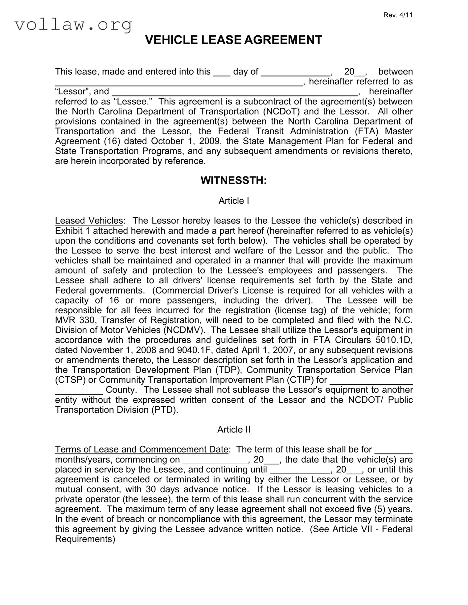 Commercial Vehicle Lease Agreement Template