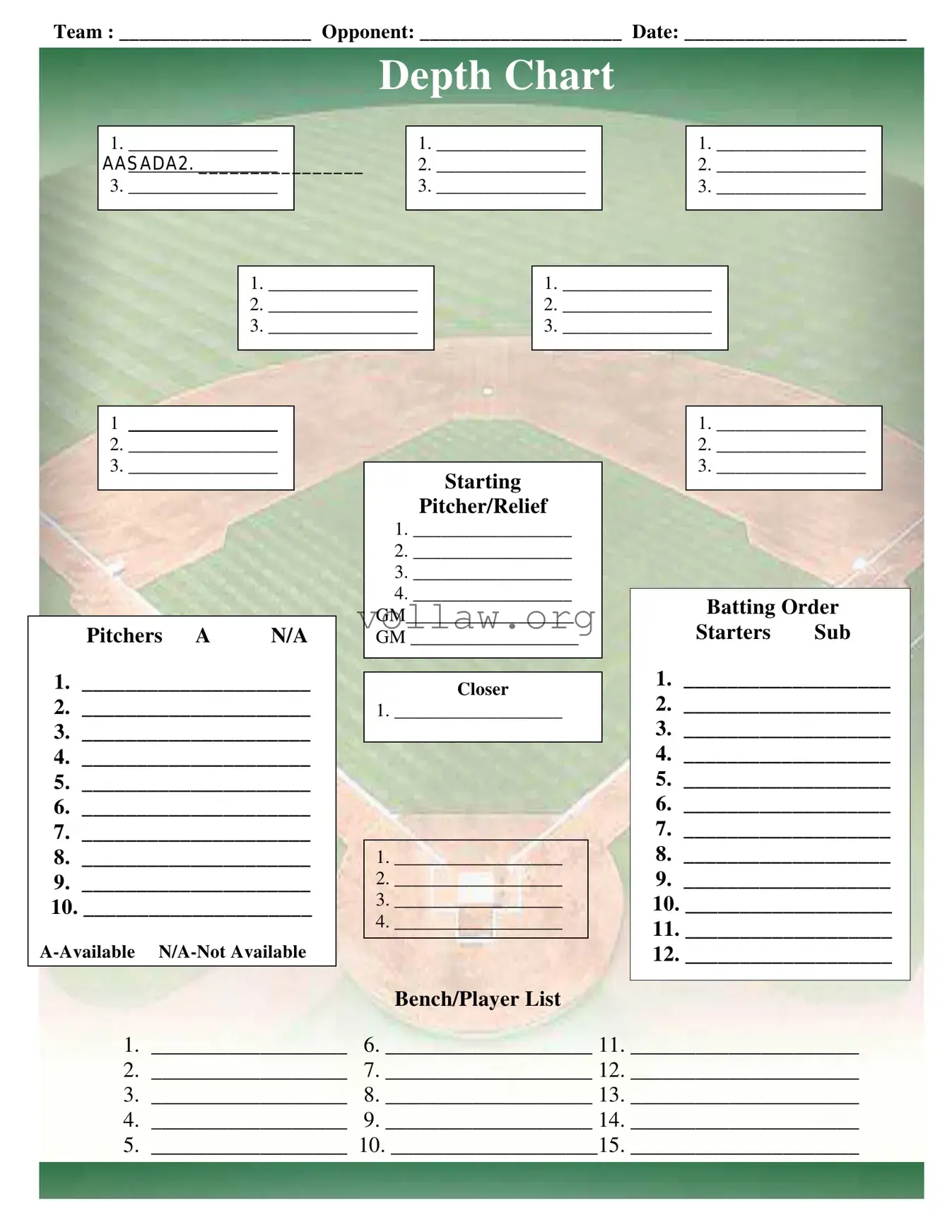Baseball Field Lineup Template