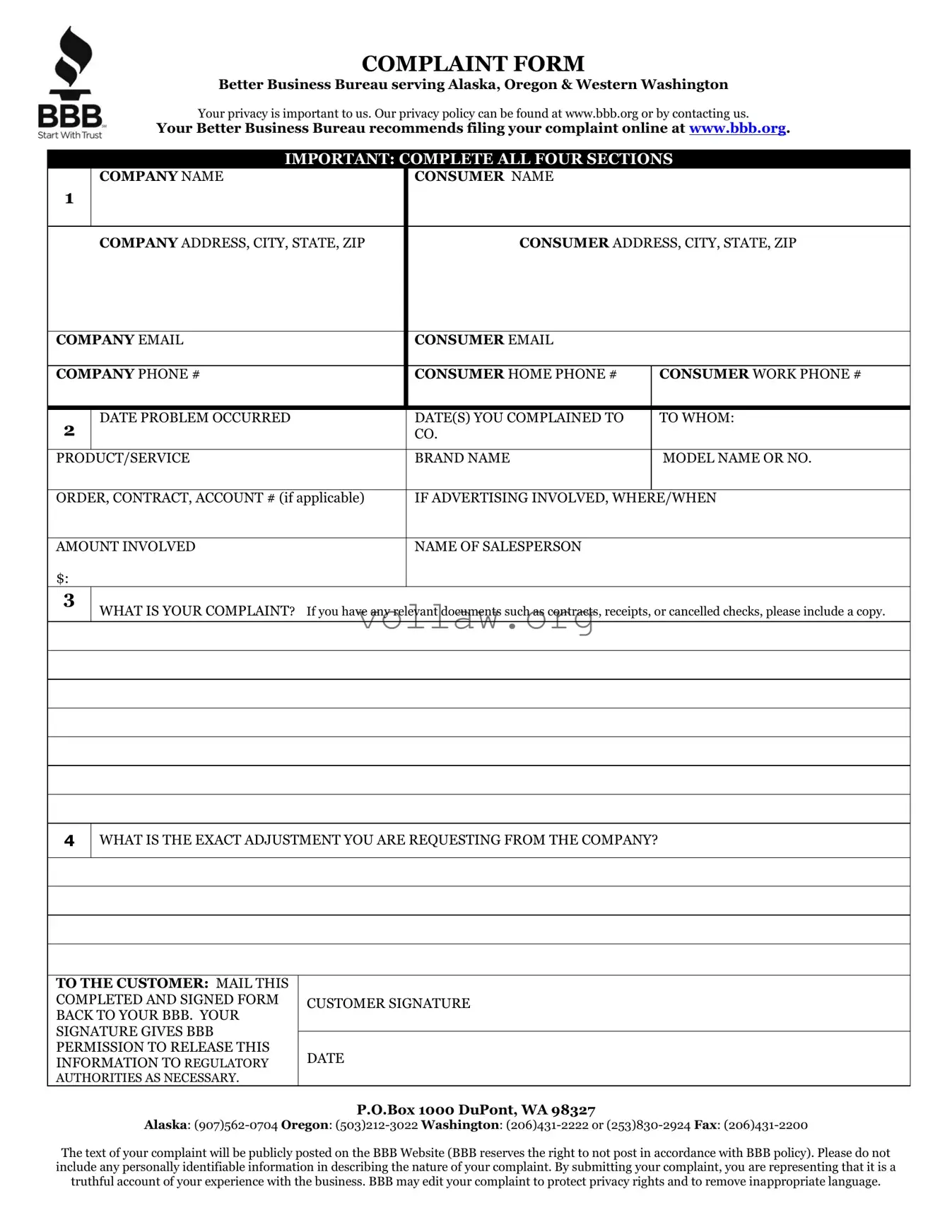 Bbb Complaint Template
