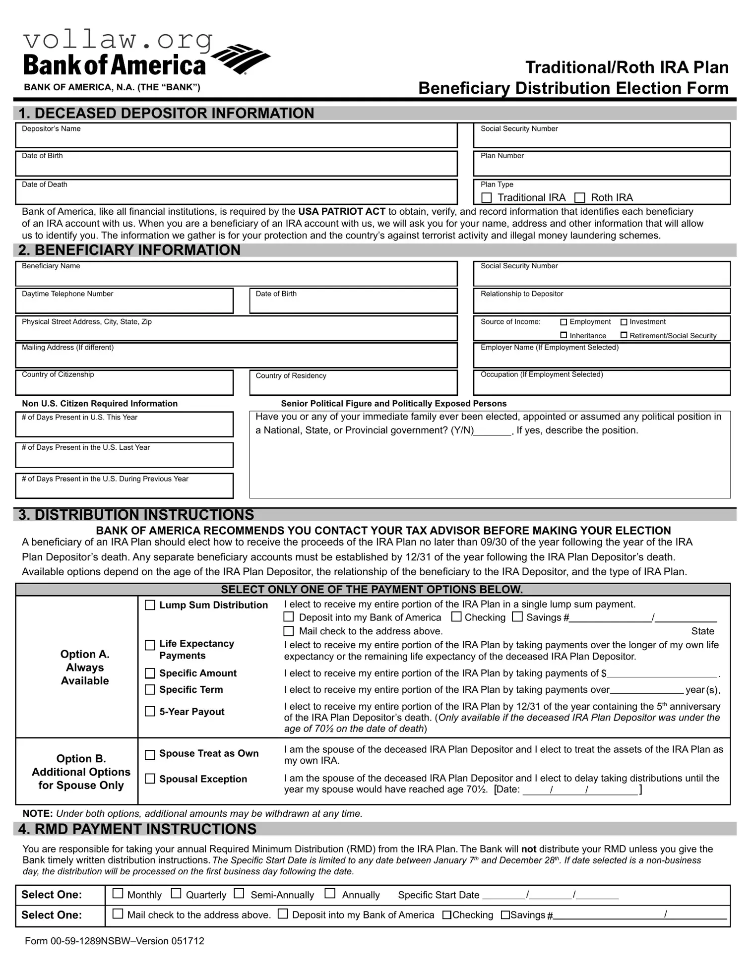 Bank Of America Beneficiary Template