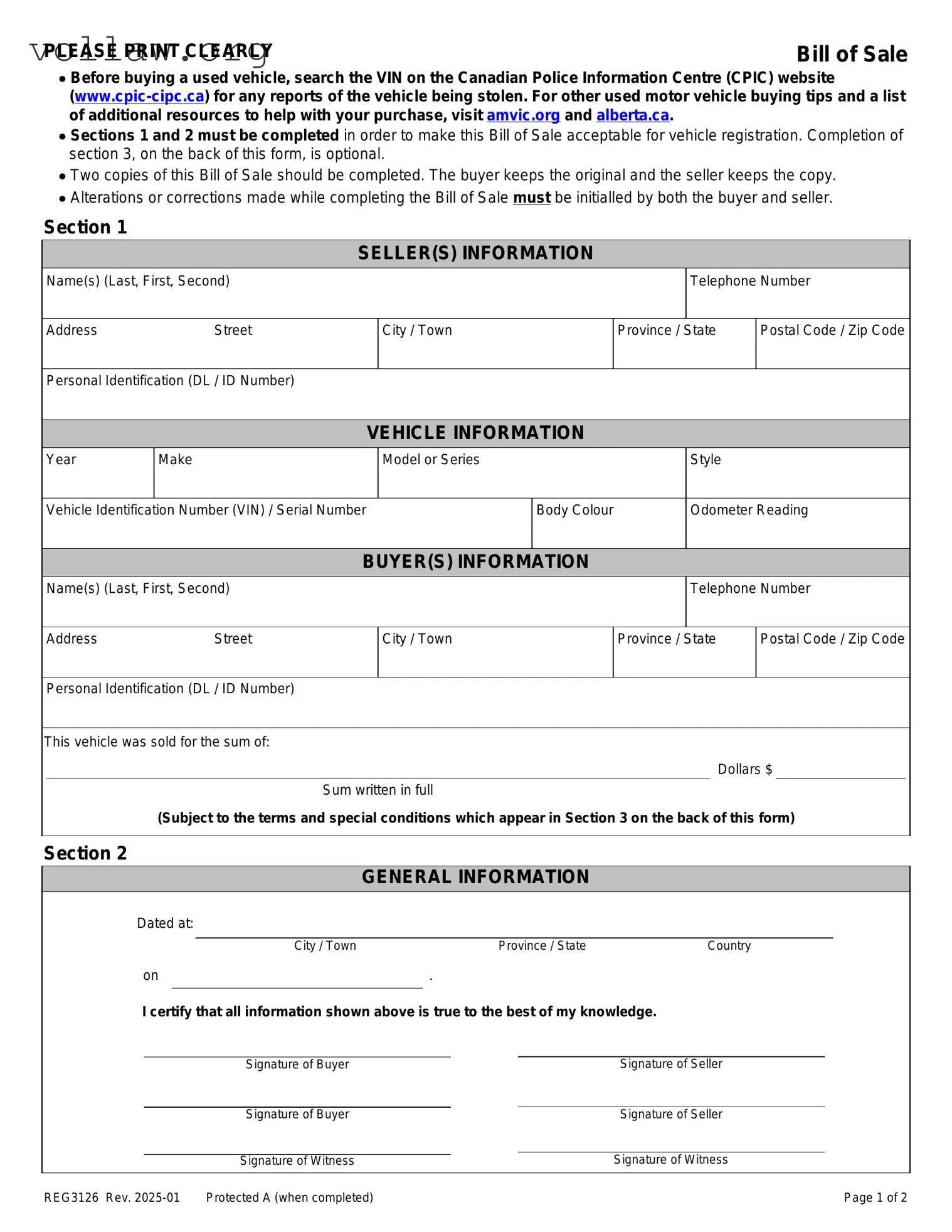 Alberta Bill Sale Template