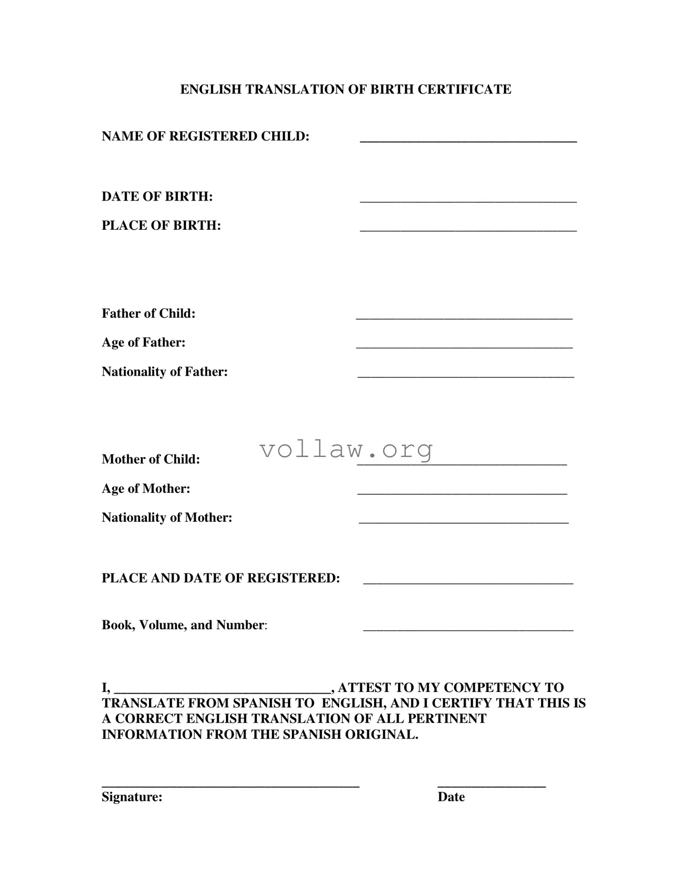 Birth Certificate Translation To English Template